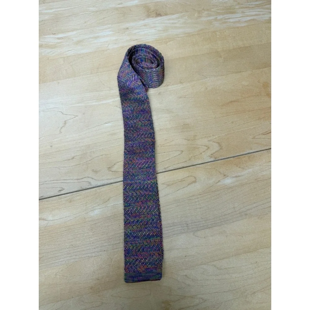 Zenio Mens Sq Tip Knit Tie Multicolor Purple Blue Green Microfiber 58in Office